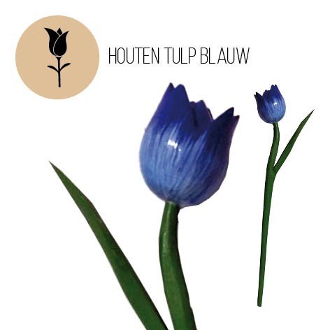Houten tulp blauw 33cm