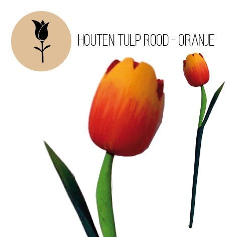 Houten tulp rood-oranje 33 cm